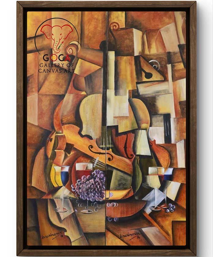 Violin And Wine - 36X48 Inch - Oil on Canvas